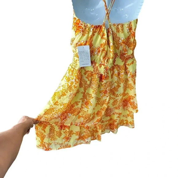 NWT Collective Concepts Smocked Waist Halter Dress Yellow Orange Floral SZ XL - Picture 8 of 10